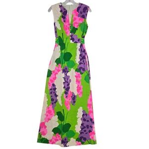 Vtg Malia 60s/70s Honolulu Maxi Dress Psychedelic Floral Print Sleeveless Muumuu